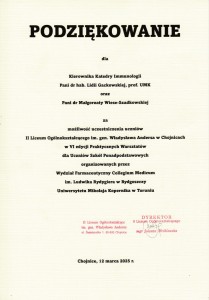 Podziękowania za organizację VI edycji Warsztatów dla Uczniów Szkół Ponadpodstawowych. Kliknij, aby powiększyć zdjęcie.